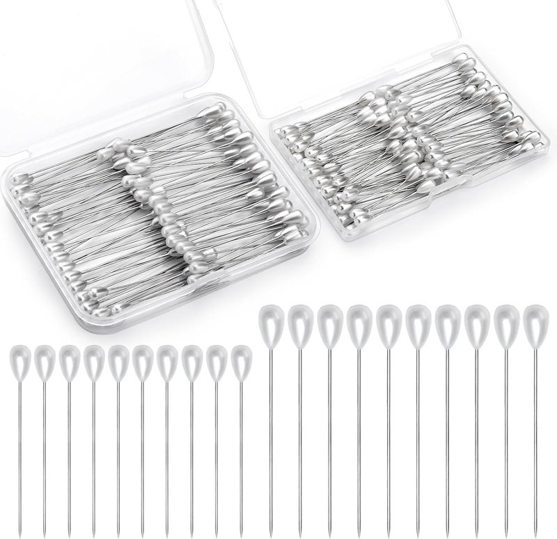Kogyxe 200 Pcs Corsage Pins, 2 Styles Boutonniere Pins, White Straight Head for DIY Decoration, Wedding, Jewelry Flower Decoration - Image 1